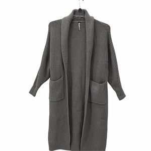 NEW FREE PEOPLE OVERSIZED STEEL GREY KNIT  SKYLARK CARDI OPEN FRONT DUSTER S,XS